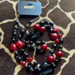Mixit Bold Red and Black Beaded Necklace